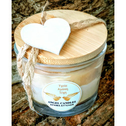 Αρωματικό κερί από φυτική σόγια σε ποτήρι με ξύλινο καπάκι