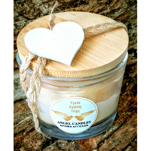 Αρωματικό κερί από φυτική σόγια σε ποτήρι με ξύλινο καπάκι