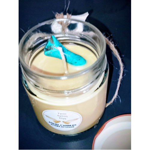 Αρωματικό κερί από φυτική σόγια σε βάζο γυάλινο με πέτρα τρικουάζ